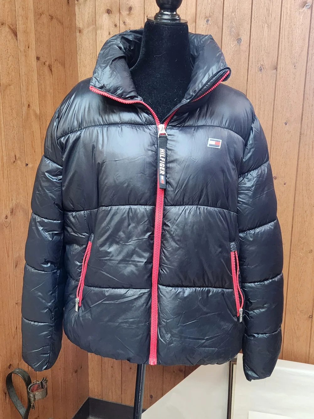 Tommy Hilfiger Black Puffer Jacket with Red Trim